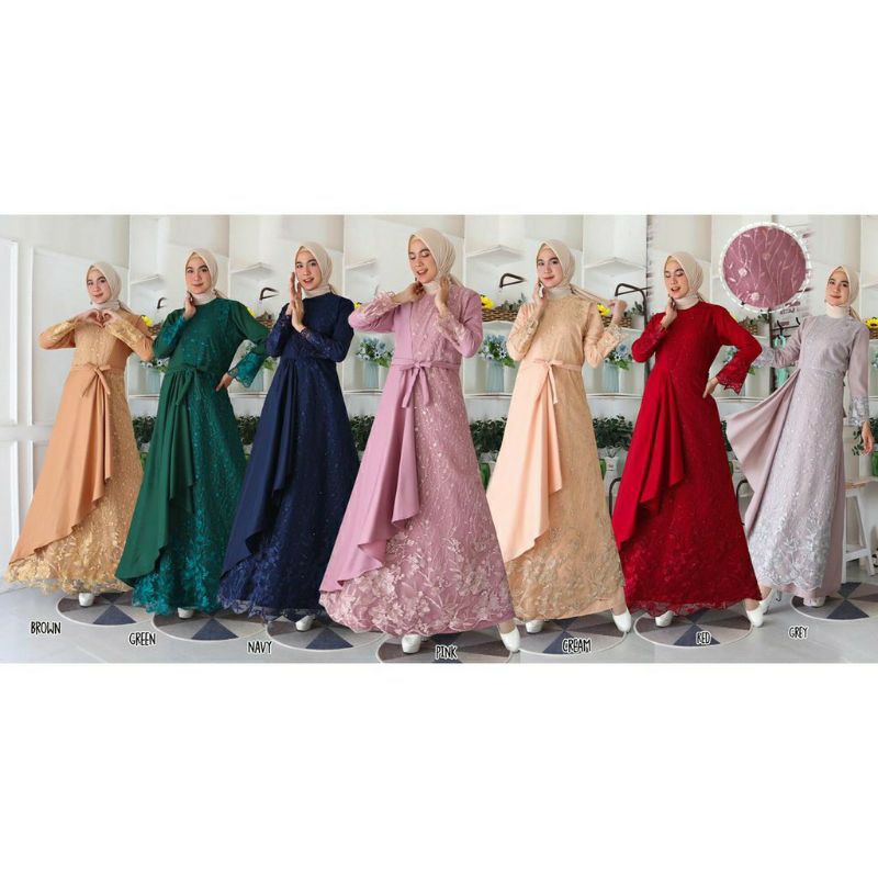 (100% RealPict) Gamis Mafaza Brokat TilLe Bordir Maxi Dress Lebaran Brukat Tulle Baju Muslim