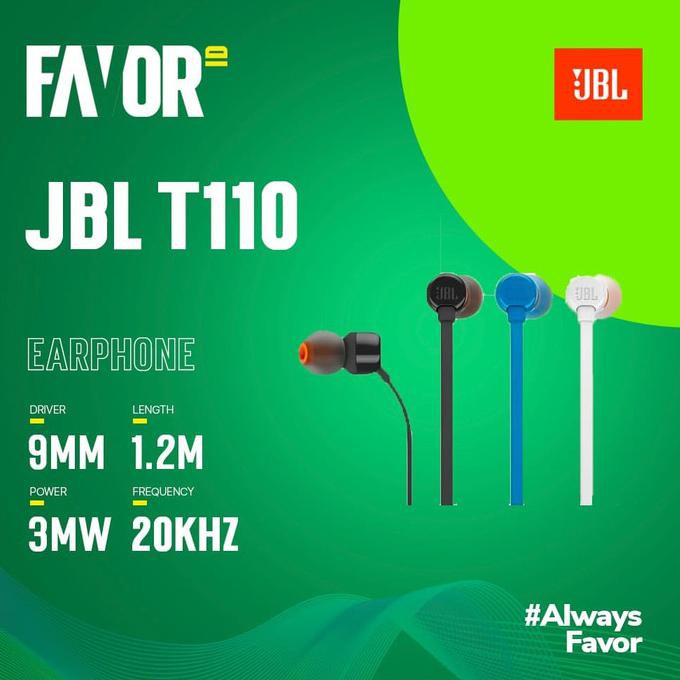 JBL T110 In-ear & Flat Cable Original - Biru