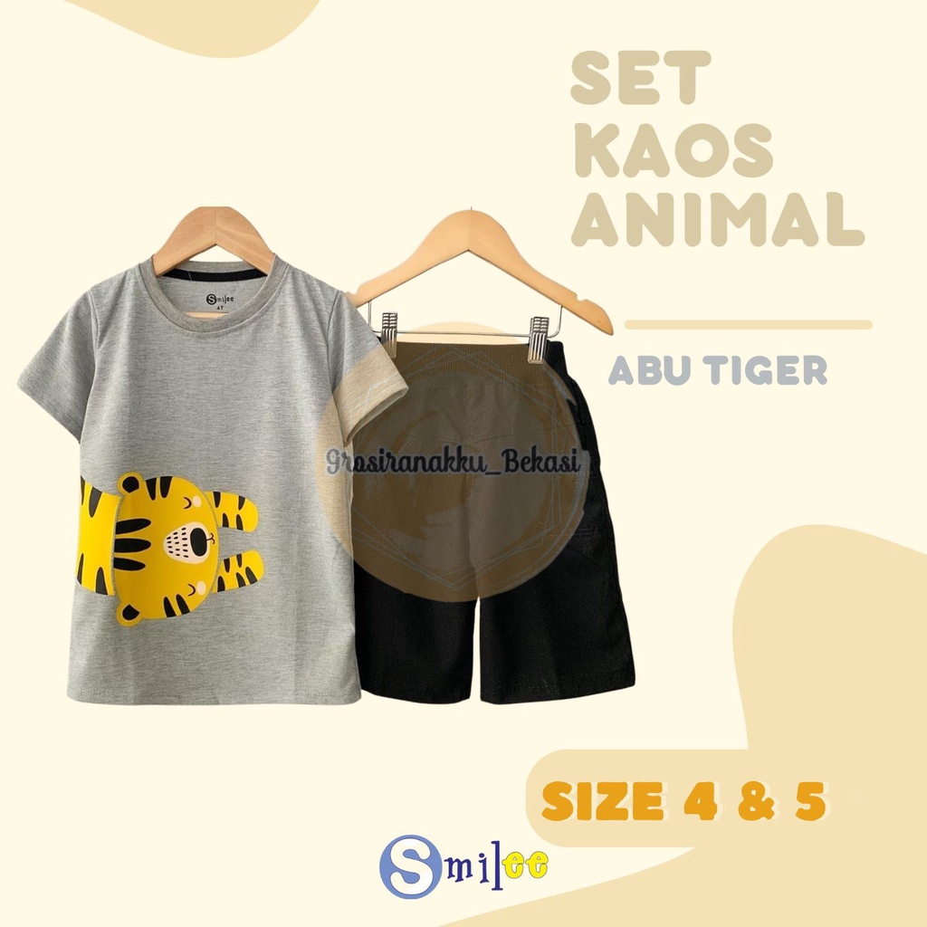 Setelan Anak Cowo Abu Tiger Size 4-5Thn Murah