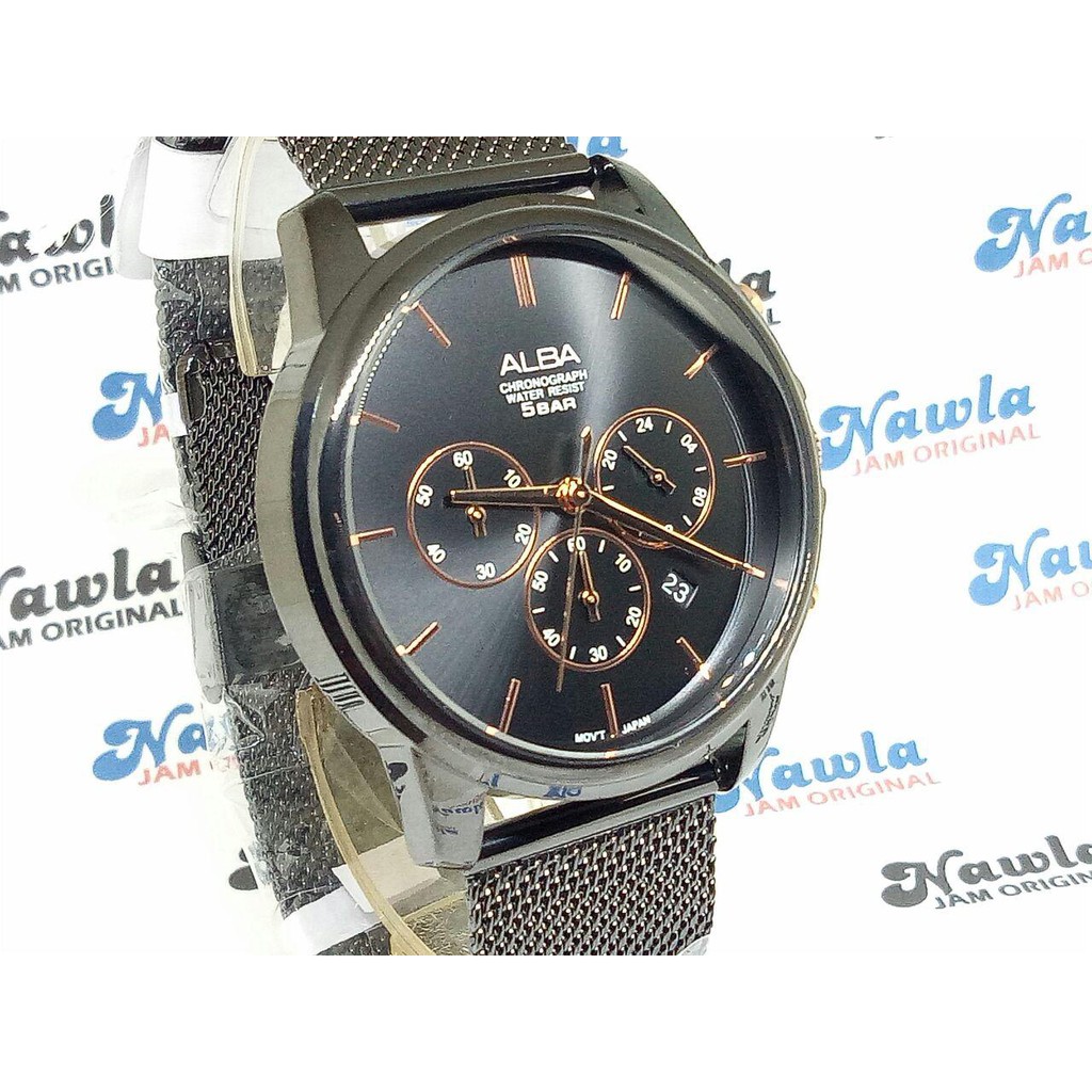 Alba Quartz AT3E39X1 Chronograph Black Shark Mesh - Jam Tangan Pria AT3E39