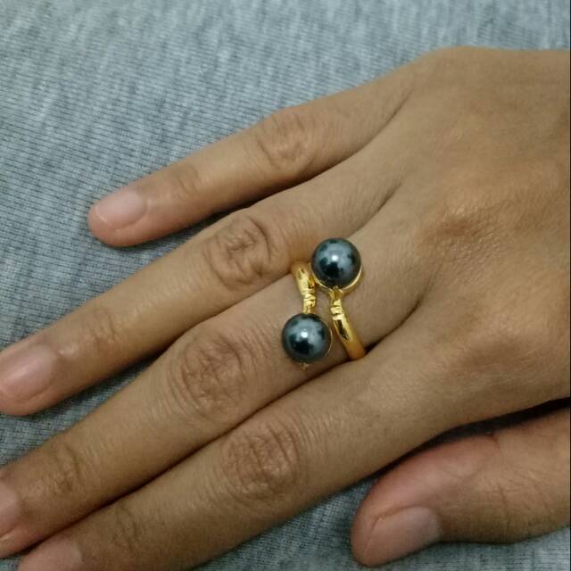 Cincin mutiara hitam shell silih asih lapis emas 24k