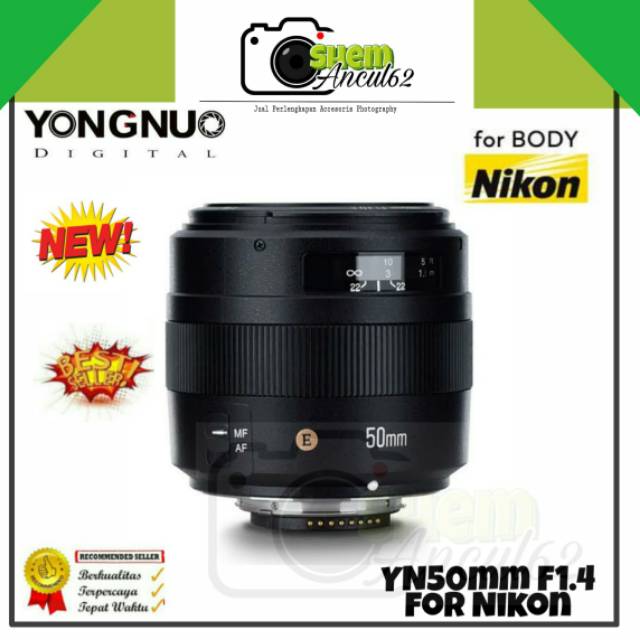 Lensa Fix Yongnuo YN-50mm YN50mm Yn50mm F1.4 for Nikon