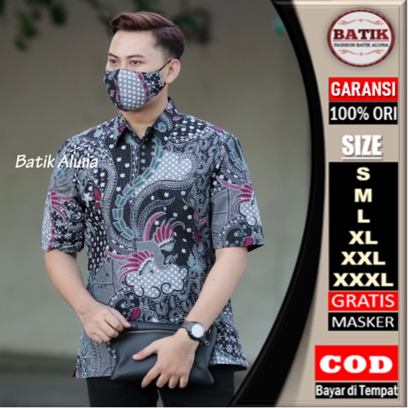 Baju Batik Pria Kemeja Batik Pria Cowo Cowok Lengan Pendek Terbaru Modern Premium bahan katun halus Jumbo Full Furing Puring Eksklusif Keratonan Solo Premium Elegan Lengan Panjang Produksi Batik Aluna