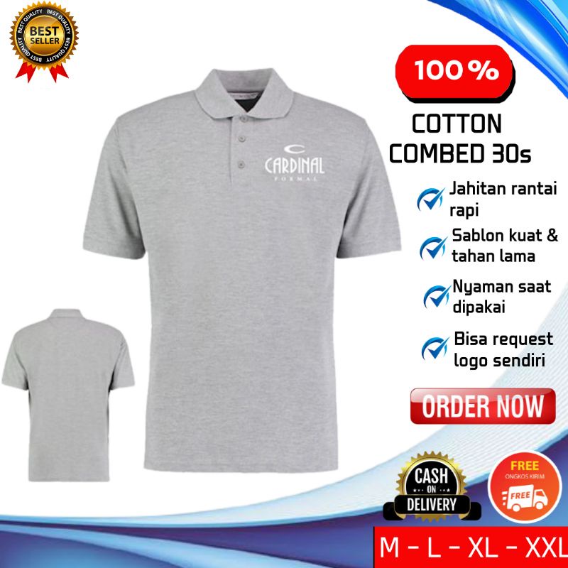 Baju Kaos Polo Berkerah Distro Lengan Pendek Pria dan Wanita Cardinal Formal White Cotton Combed 30s