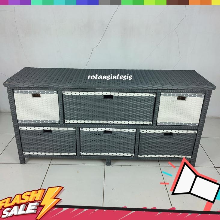RAK LACI JASMINE LEMARI ROTAN SINTETIS LACI 6 BOX DEKORASI RUMAH TERLARISS...,,,,,