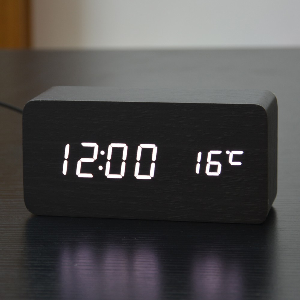 JAM LED DIGITAL WOOD MEJA ALARM ADA KALENDER SUHU TEMPERATUR