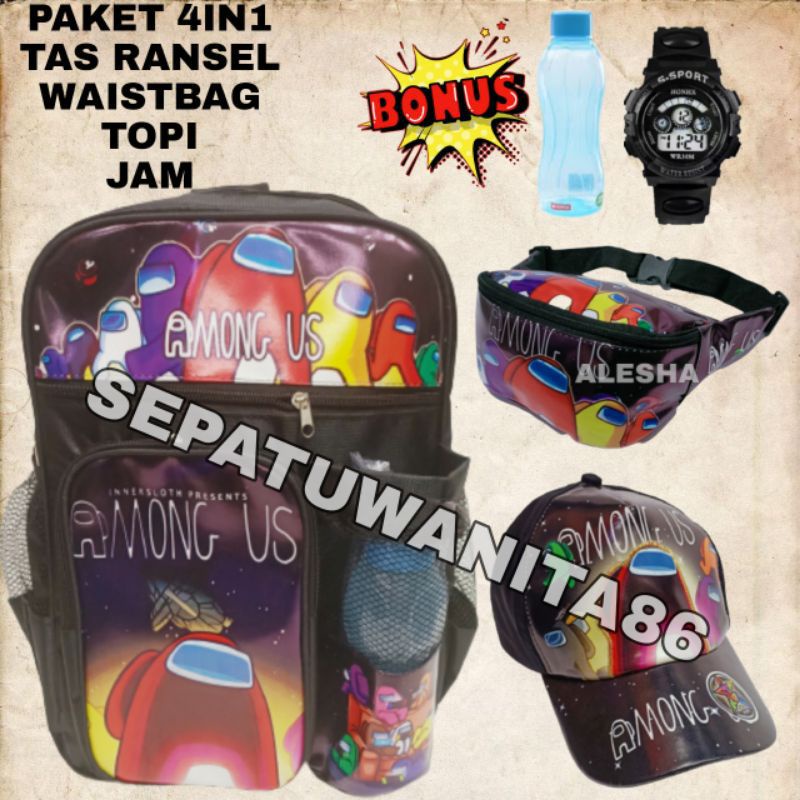 tas ransel anak sekolah laki laki karakter AMONG US/banyak bonus nya