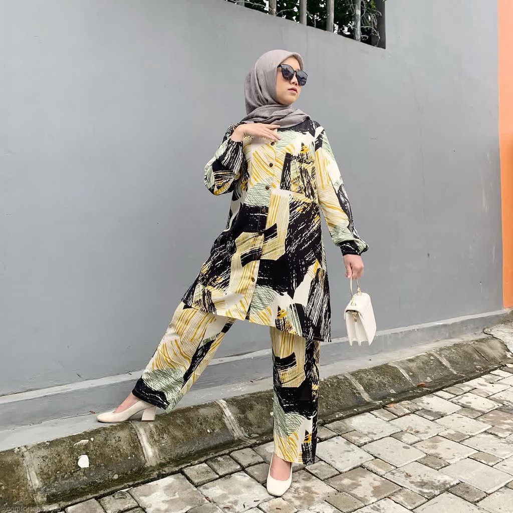 MANDA ONE SET WANITA / SETELAN RAYON DAILY ONE SET BAJU SETELAN PAJIMAS WANITA KEKINIAN-ANDIN LONG SET