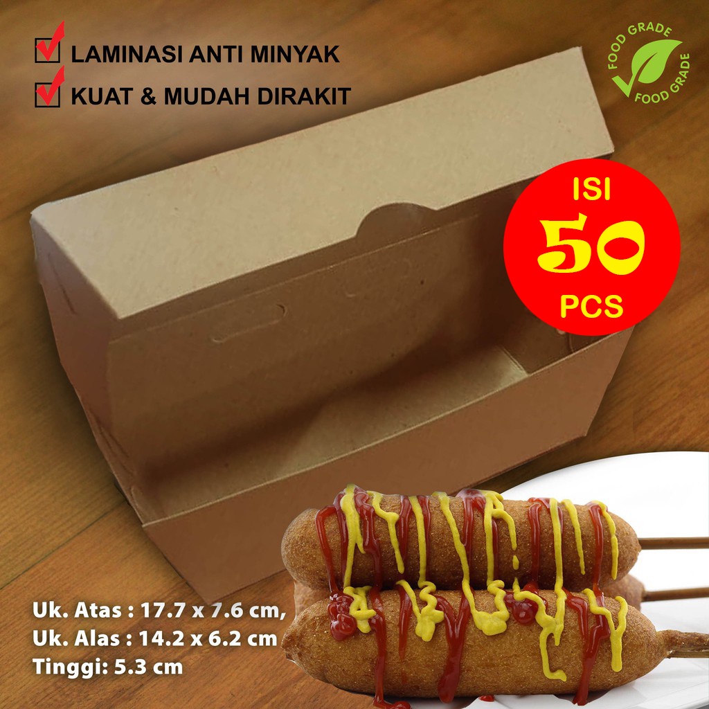 

Kotak Dus Box CORN DOG - CORNDOG | KRAFT COKLAT - (50 Pcs)