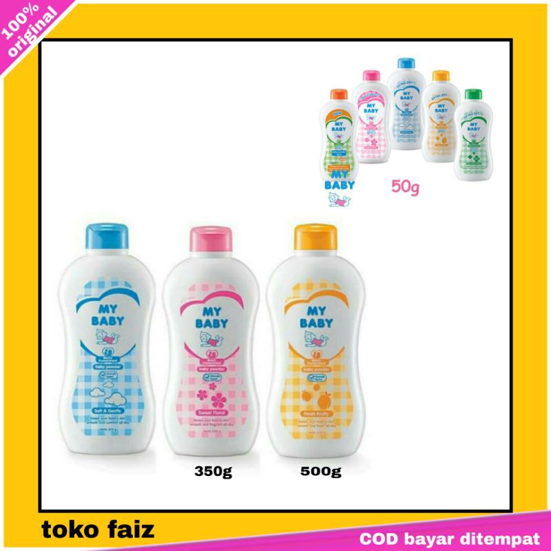 bedak tabur my baby powder 500g 350g 50g 150+38g 50g soft fresh fruity