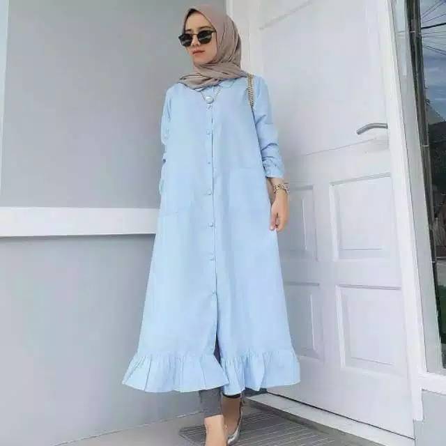 Velove Long Tunik / Atasan Tunik Bahan Wolfis Ukuran Fit L Busui Kancing