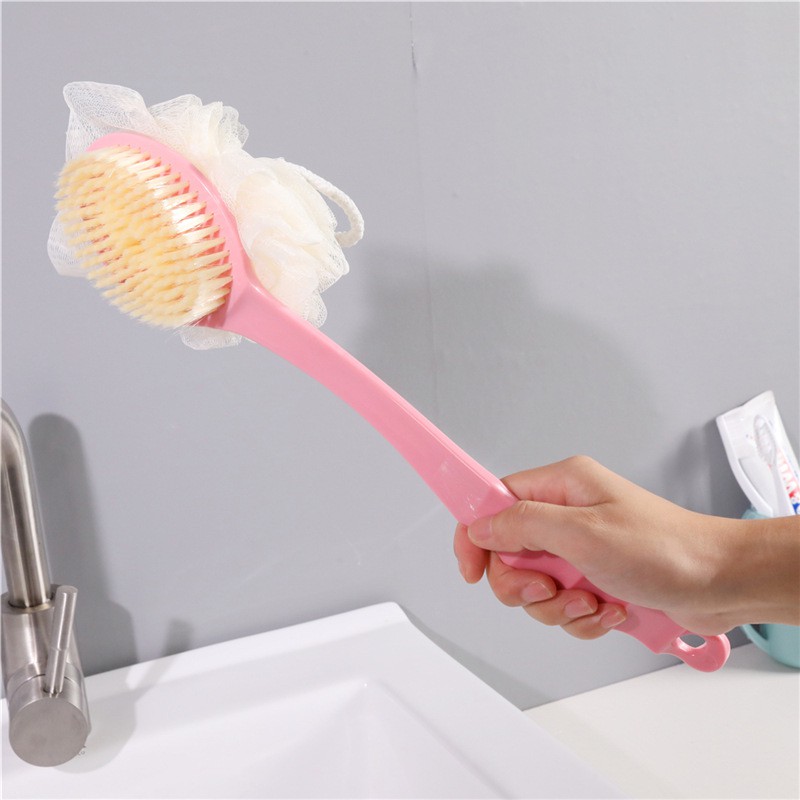 [CLASHOP]2 in 1 Body Bath Brush / Tongkat Sikat Badan Punggung Mandi Spons Puff Gagang Panjang +