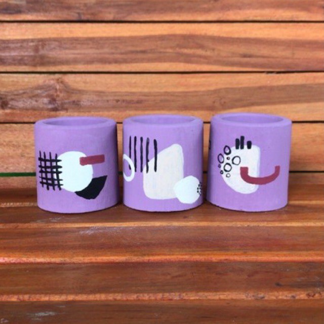 Pot contrete lukis pattern taro | Pot Semen motif | Pot Kaktus Sukulen| D8 Bukan teracota / Gerabah