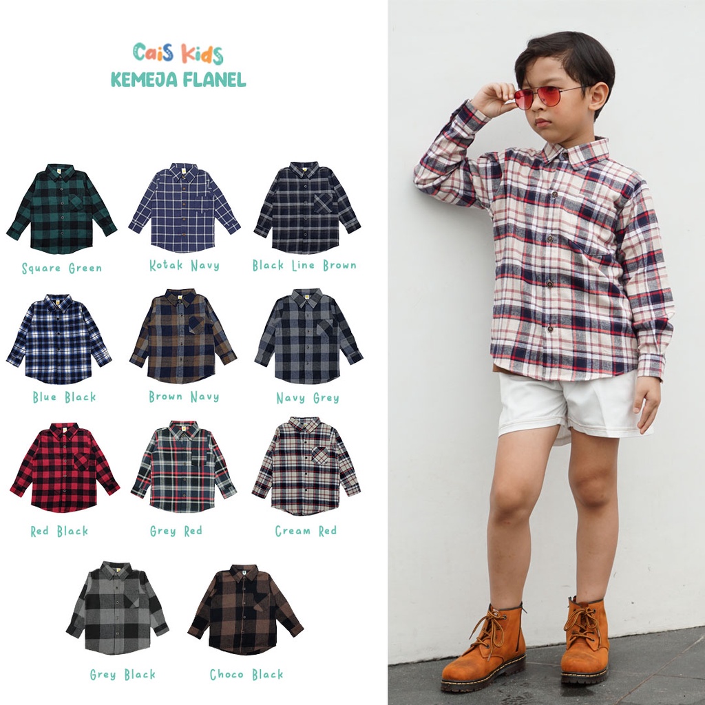 Kemeja Flanel Anak Lengan Panjang Motif Kotak Bahan Flanel 1 2 3 4 5 6 7 8 9 10 tahun