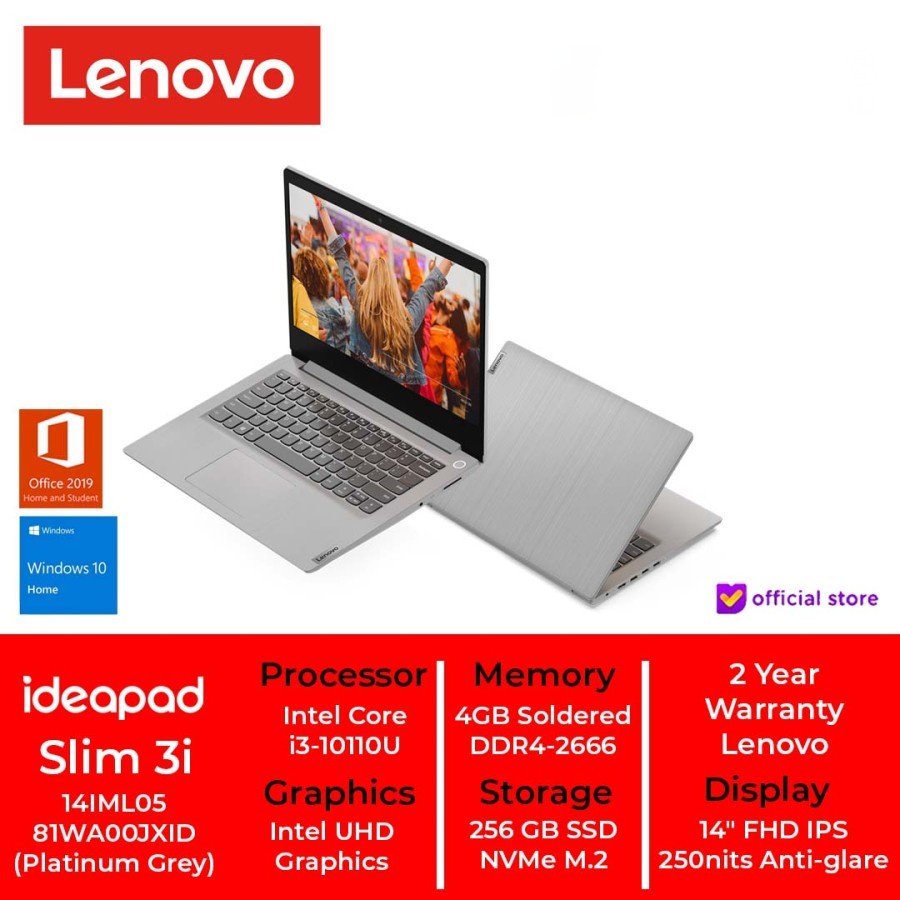 Lenovo IdeaPad Slim 3i 14IML05-81WA00JXID/Core i3-10110U/4GB/256GB SSD/14″/Win10
