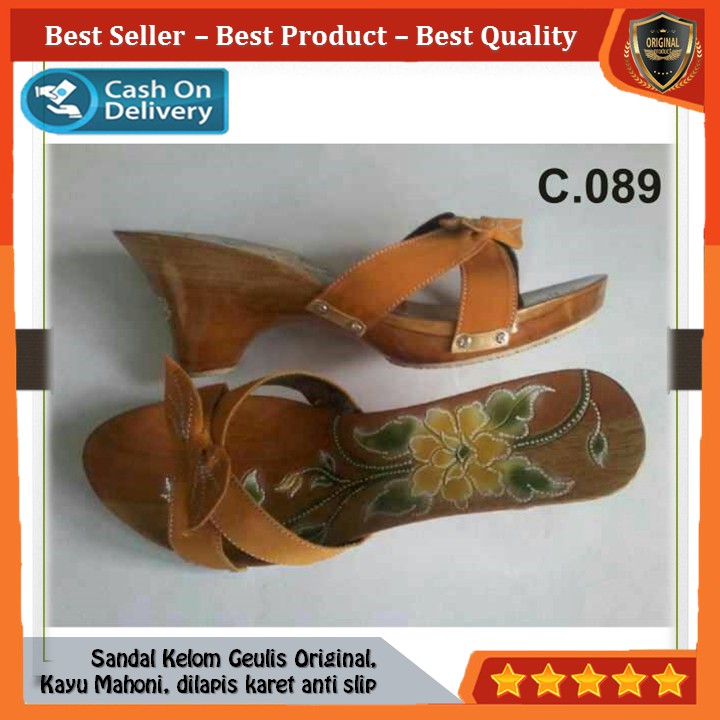 Kelom Gelis Wedges Sandal Wanita Terompah Sendal Kayu Modern, Kelom Geulis Model No C089 COD