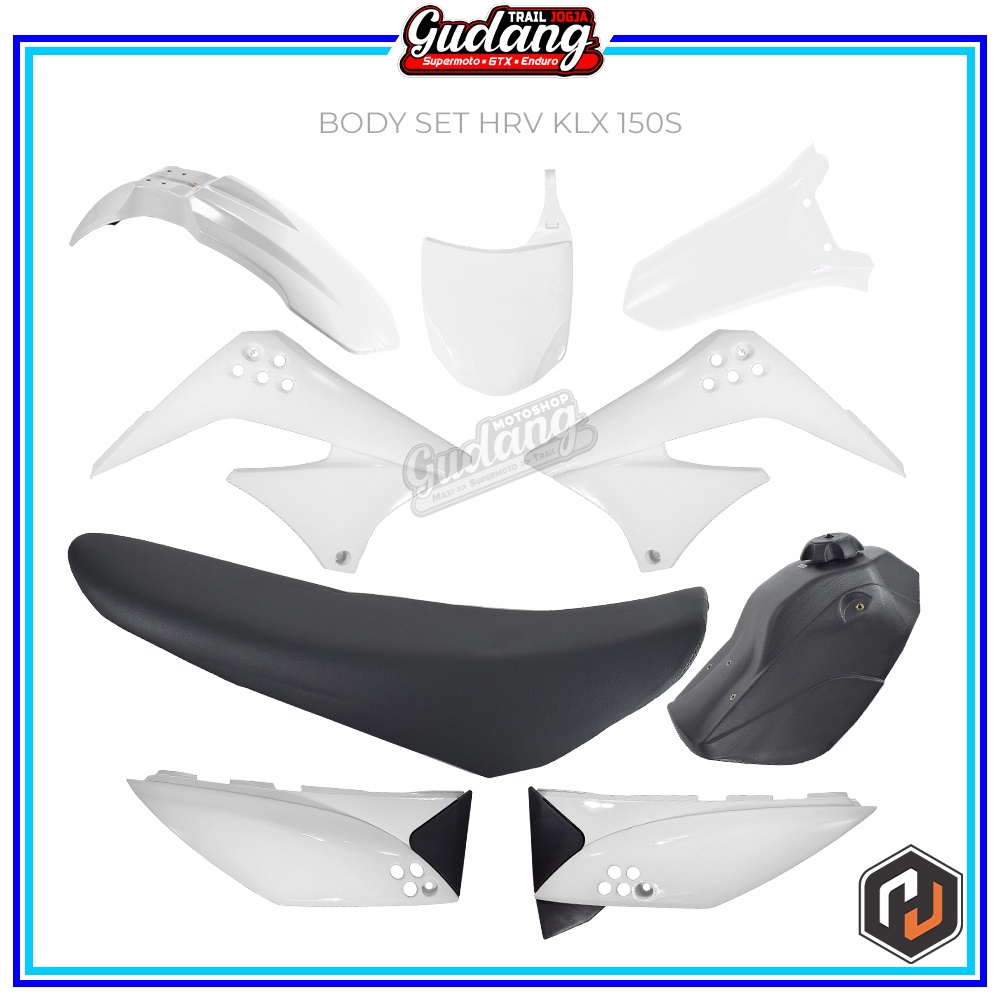 Body Set Trail Cover Set Tangki Plus Jok KLX 150 S HRV Hitam Putih Hijau