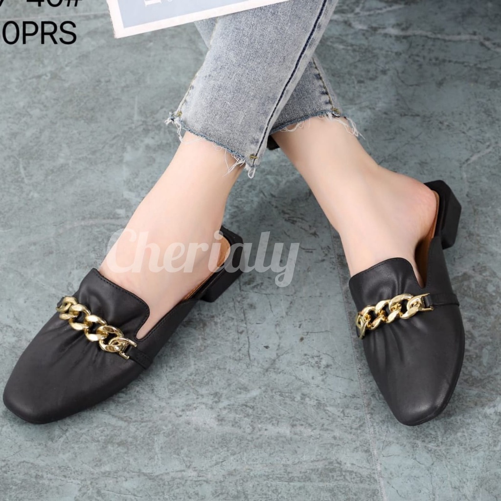 Sandal Slop Wanita Jelly Import Karet Elastis Anti Slip Motif Serut Rantai Bahan Empuk Slip On Hak 3 Cm