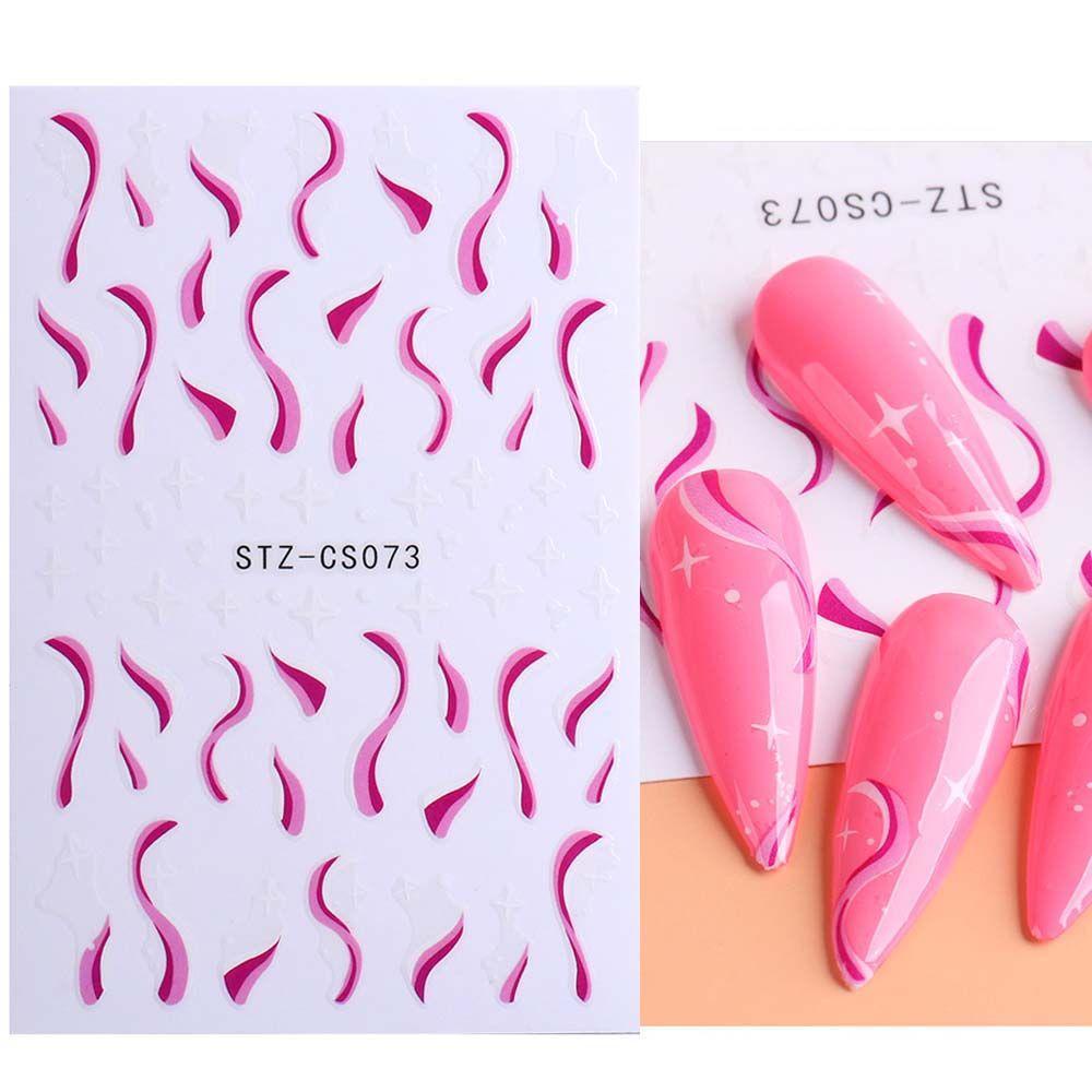 AUGUSTINA Agustin 3D Stiker Nail Art Pink Putih Swirl Wave Lines Sliders Decals DIY Aksesoris Nail Art