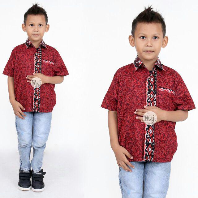 Batik Couple keluarga Maura Couple Sania Ruffle Ori Ndoro Jowi dnt Termurah motif mega mendung merah-HEM ANAK