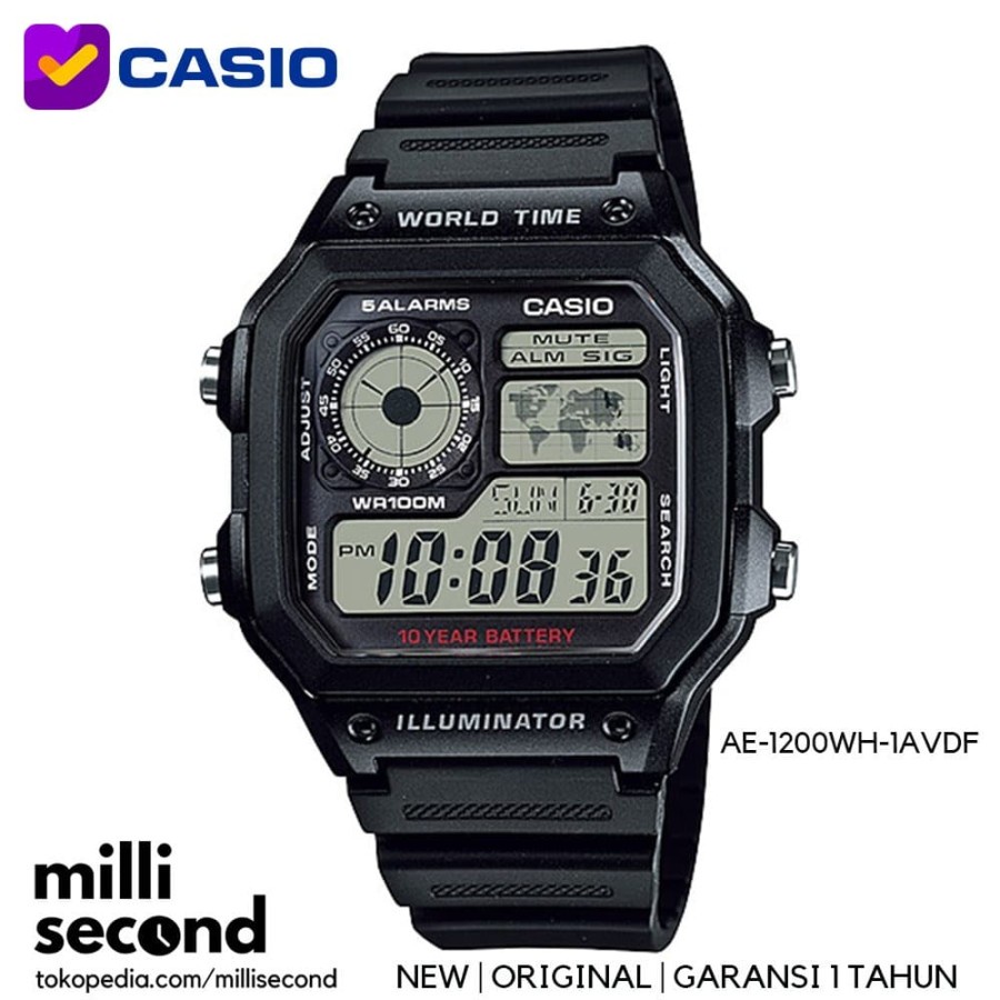 Jam tangan  pria CASIO AE-1200WH-1AVDF original garansi resmi 1 tahun