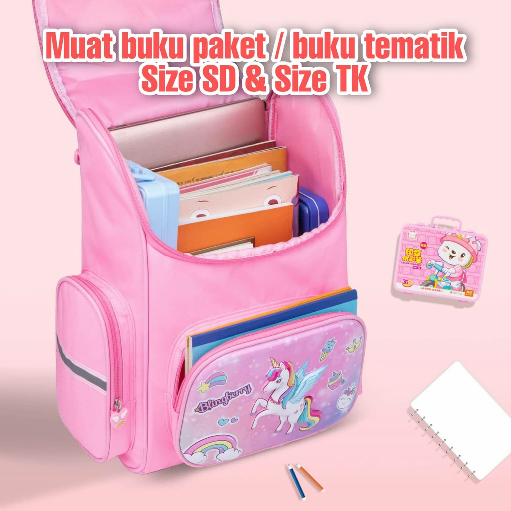 Tas Ransel Unicorn ANTI AIR Anak Perempuan BackPack Waterproof karakter UNICORN Import Kado ultah anak Super cute Anak Sekolah TK SD Perempuan. TAS RANSEL BLINGBERRY ORIGINAL IMPORT! TAS GROSIR!