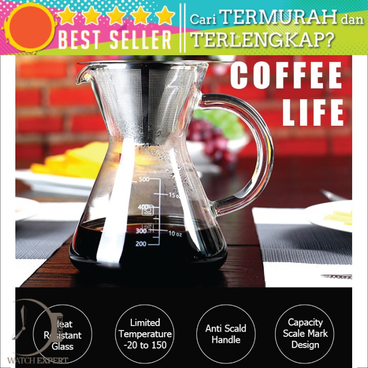 BISA COD Teko Kopi Barista Coffee Maker Pot V60 Borosilicate Glass 600ml with Filter