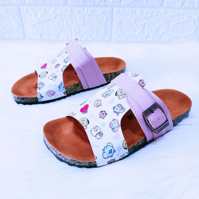 Sandal anak casual sendal selop imitasi  motif boneka putih kekinian murah