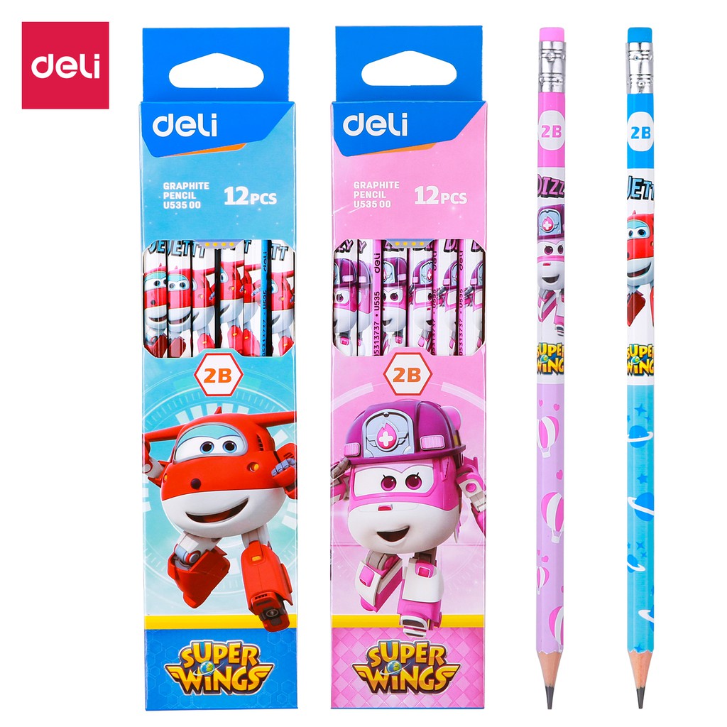 

Deli Graphite Pensil 2B Karakter Super Wings dengan penghapus 12pcs/Box EU53500