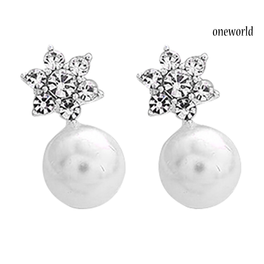 OW@ 1 Pair Cute Snowflake Shape Faux Pearl Earring for Banquet