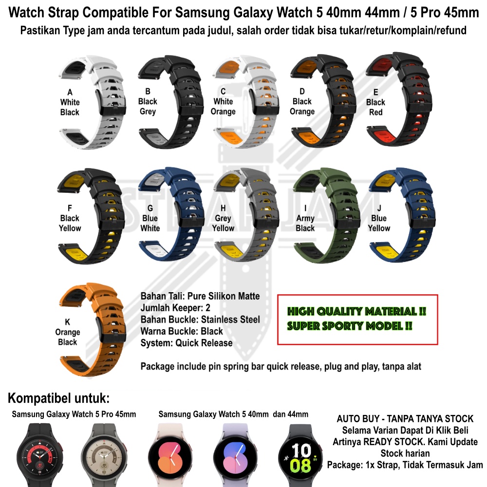 GTO Strap Samsung Galaxy Watch 5 40mm 44mm Pro 45mm - Tali Jam 20mm Silikon Keren