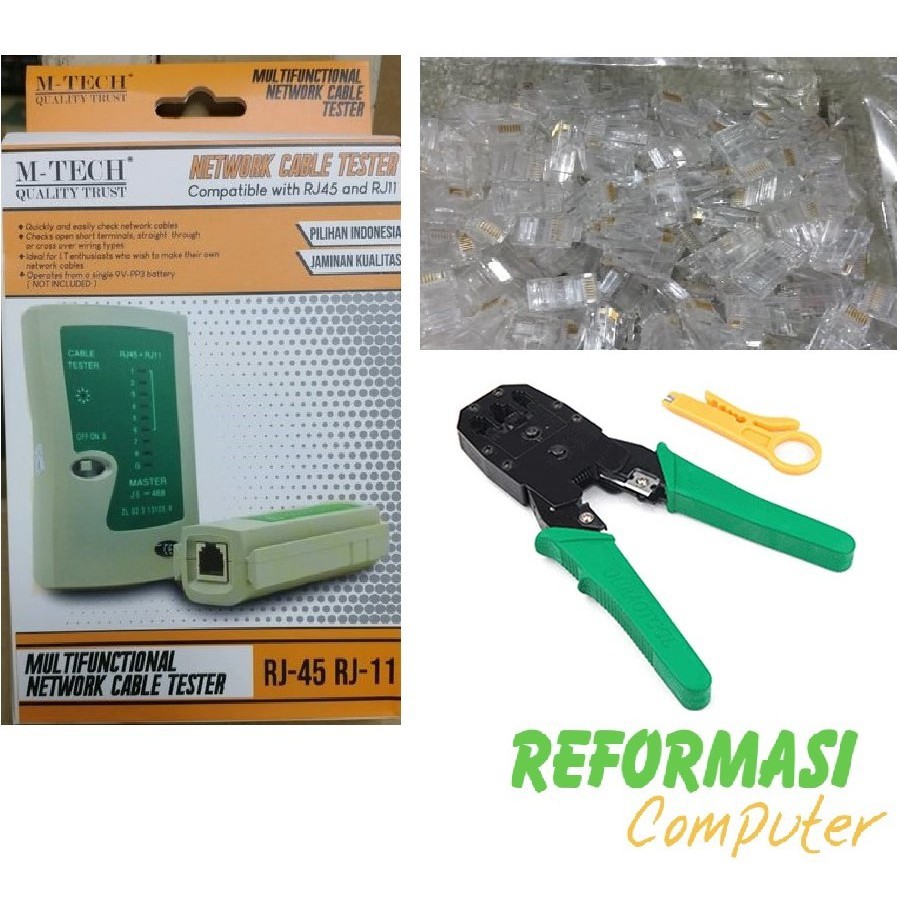 Paket Crimping Tool RJ45 100pcs Lan Tester Paket Pelajar 3 in 1