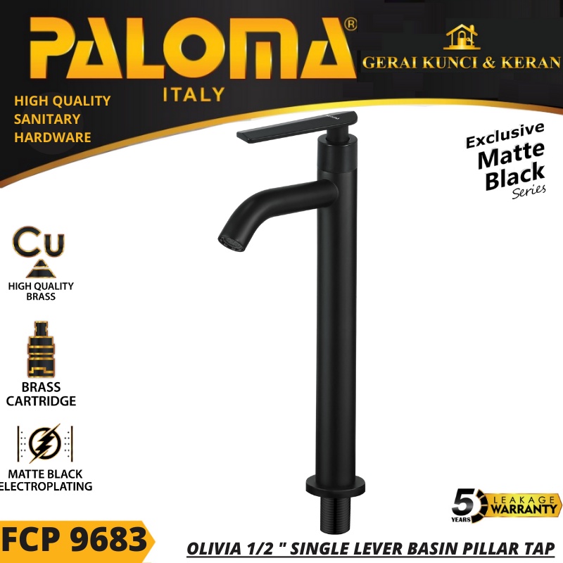 PALOMA FCP 9683 Keran Wastafel Sink Cuci Tangan Basin Meja Kran Air HITAM BLACK MATTE