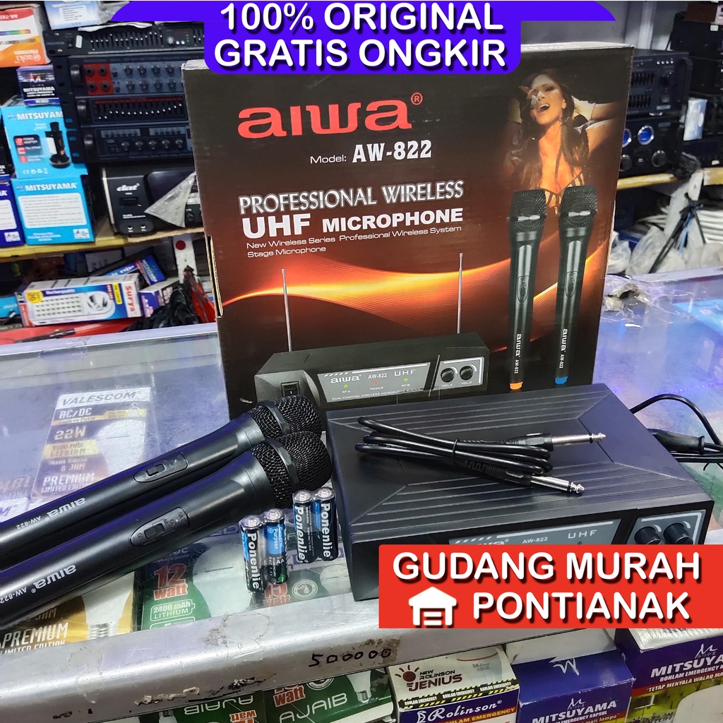 Mic Wireless Aiwa 2 MIC AW 822 tanpa kabel