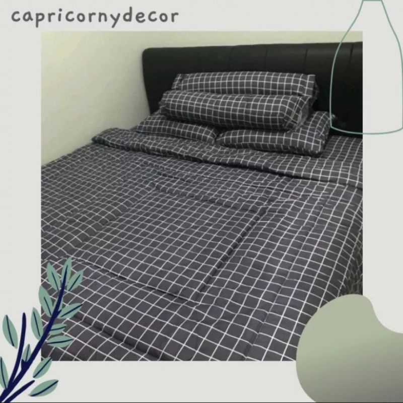 sprei aesthetic kotak korea grey abu seprei estetik kotak kotak homemade seprai karet katun jumbo mu