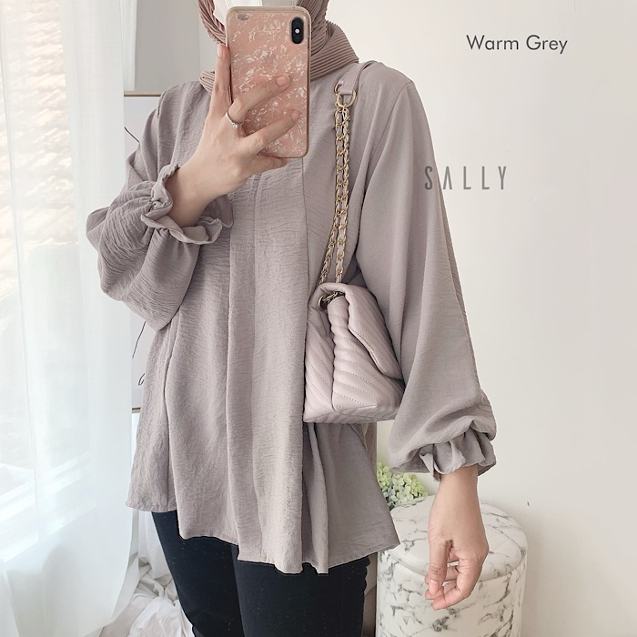 Anona crinkle airflow blouse wanita busui full kancing / oversized-1