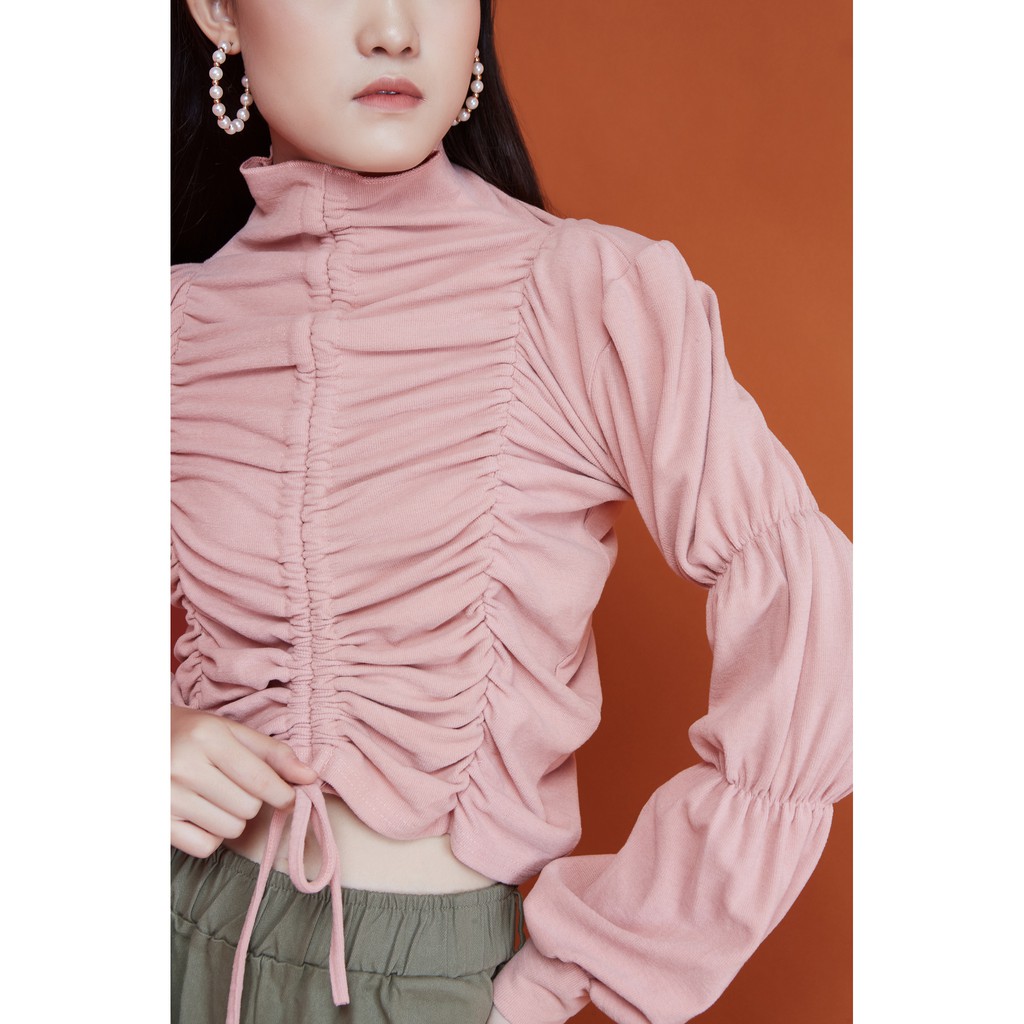 Peach Poppy Serena Top - Atasan Wanita Blouse Serut Lengan Panjang Balon