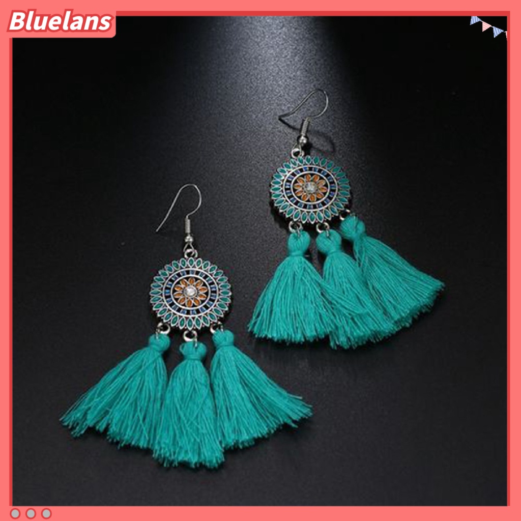 Bluelans Earrings Bohemian Charming Look Alloy Sunflower Tassel Dangle Jewelry Earrings