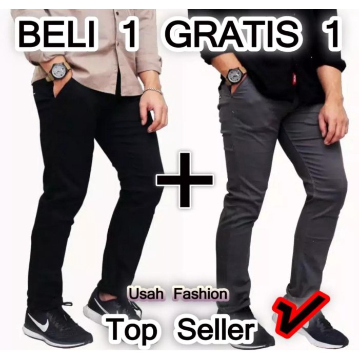 BELI 1 GRATIS 1/ Celana Chino Panjang pria / Celana panjang pria Murah - Hitam + Abu abu, 27/28(F5I0