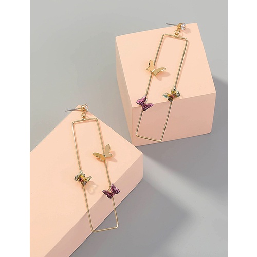 LRC Anting Tusuk Fashion Gold Color Geometric Butterfly P32002