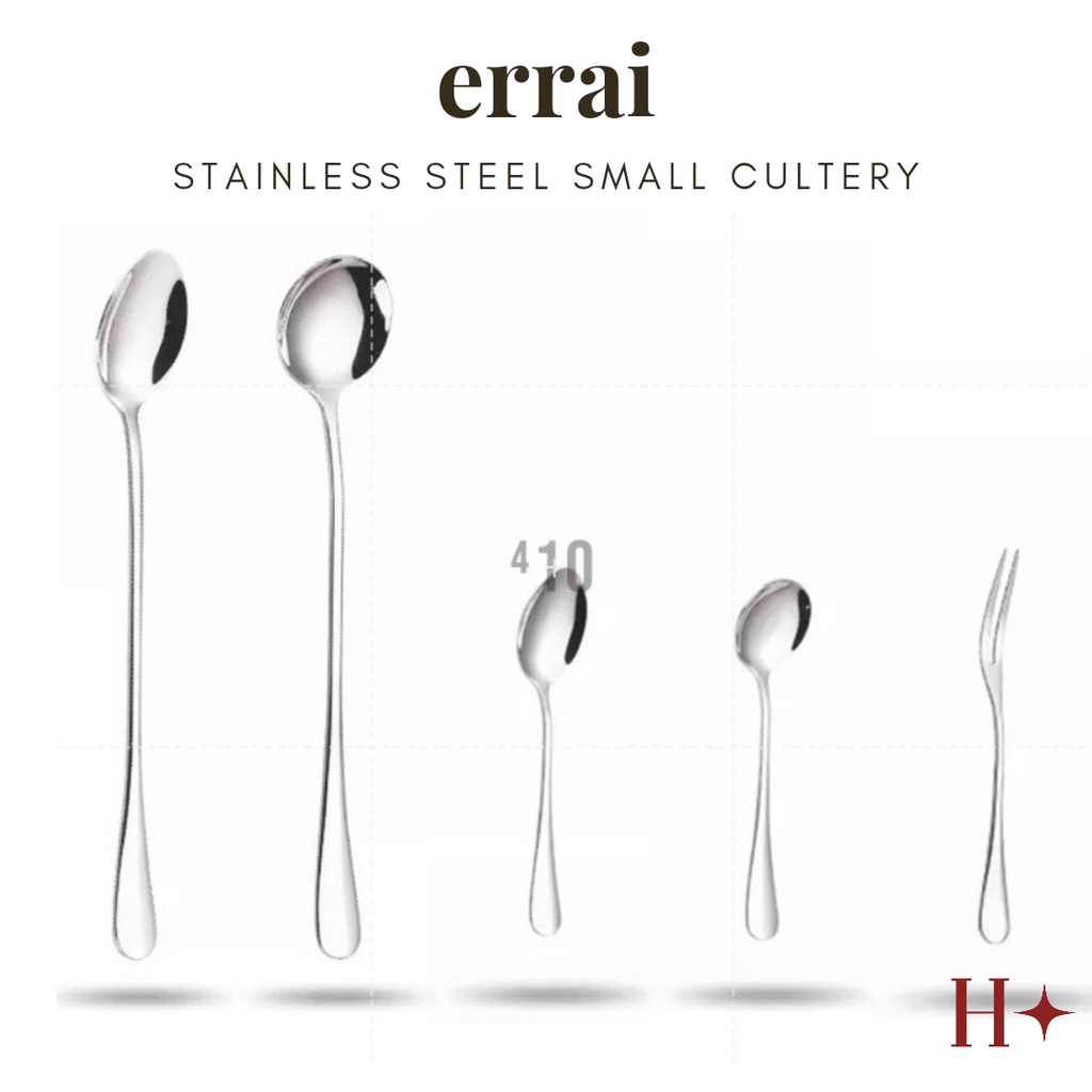 H✦ Errai Alat Makan Stainless Steel Ukuran Kecil Sendok Dessert Sendok Teh Garpu Buah