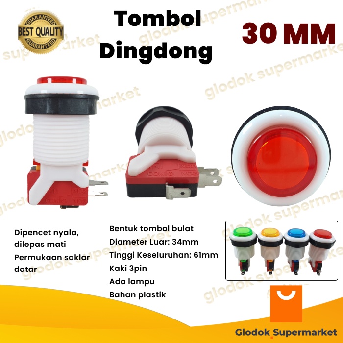 Tombol Dingdong Switch Push On Dindong 30mm Saklar Mesin Ding Dong