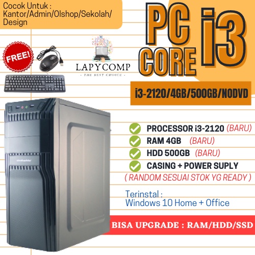 PC KOMPUTER RAKITAN CORE I3 GEN-2 RAM 4GB DDR3 HDD 500GB NO DVD FREE INSTAL SIAP PAKAI