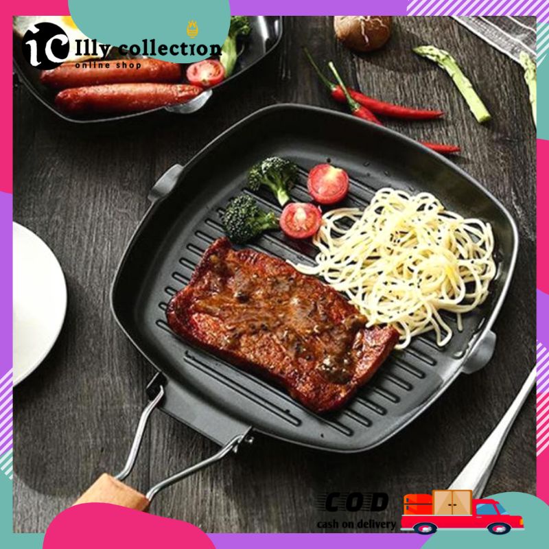 Square Grill Pan 20 Cm Teflon Wajan BBQ Serbaguna