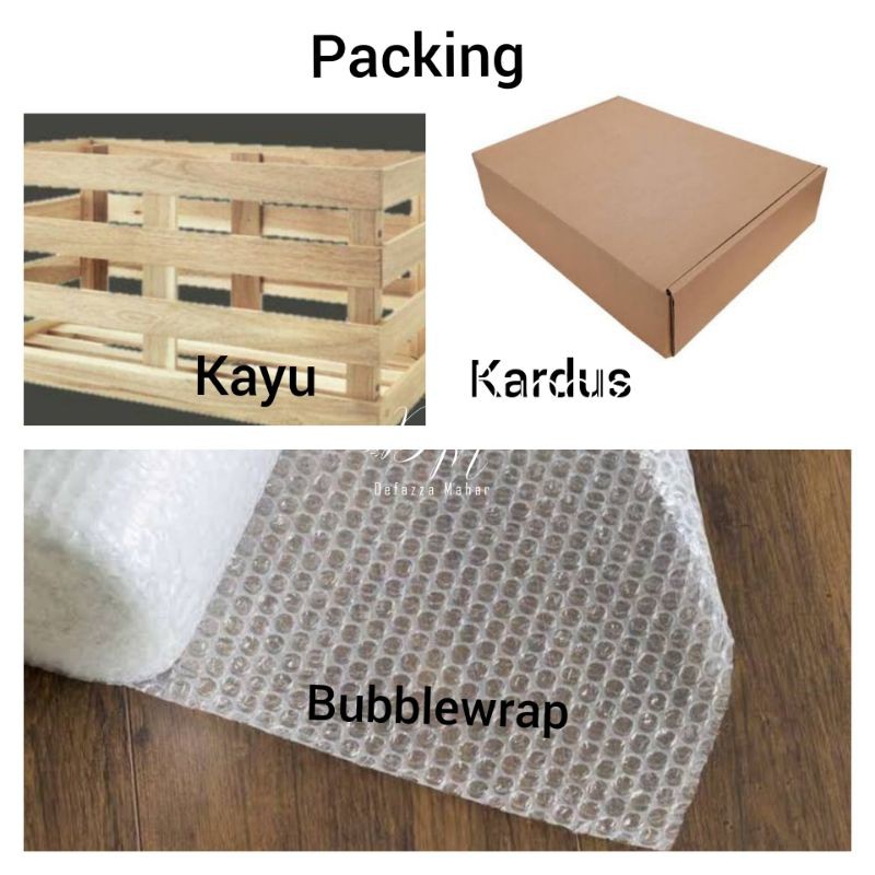 

Packing kayu + kardus + bubblewrap /packing pigura mahar