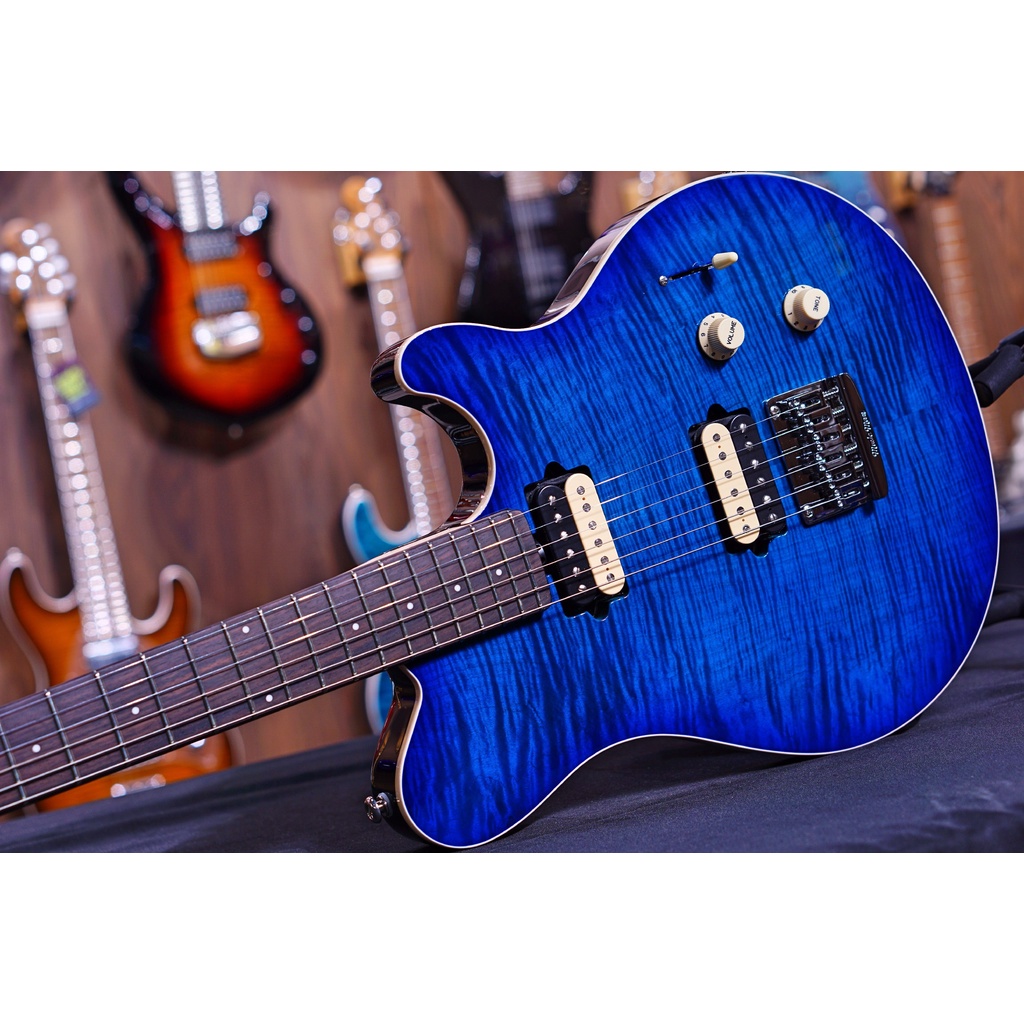 Ernie Ball Music Man Axis Super Sport HH STD - Balboa Blue Flame - Rosewood Matching Headstock G95058