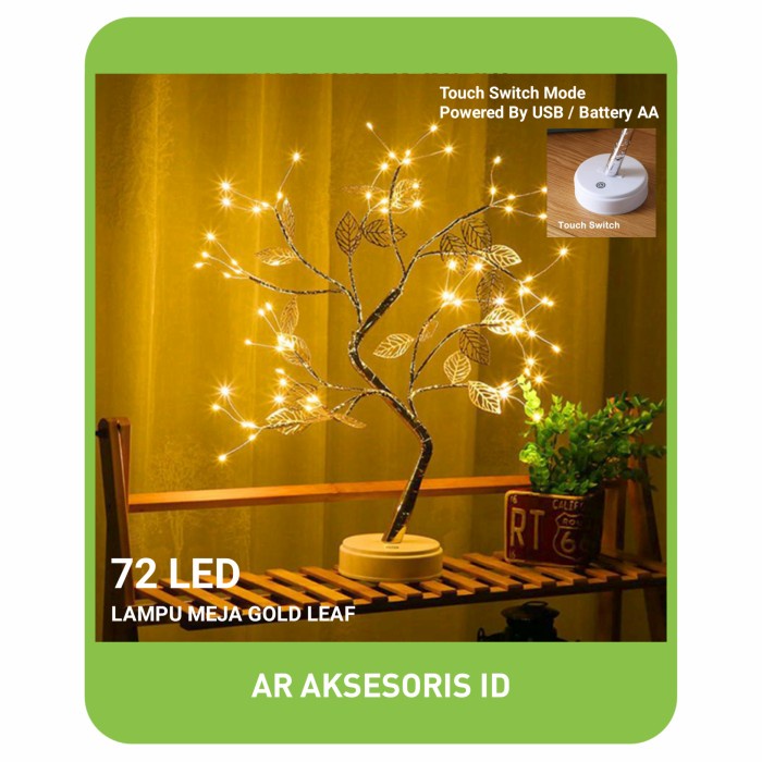 Hiasan Meja - Lampu Meja Led 72 Light Pohon Gold Leaf Hiasan Ruangan
