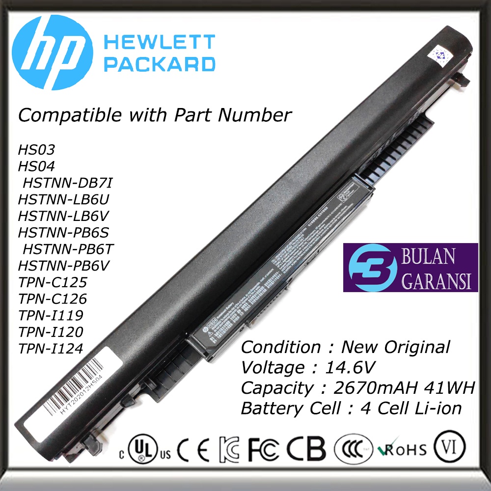 Baterai Batre ORI Laptop HP HS04 HS03 240 246 250 255 256 G4 HSTNN-LB6V HSTNN-LB6U TPN-C125 TPN-C126 TPN-I119 TPN-I120 TPN-I124