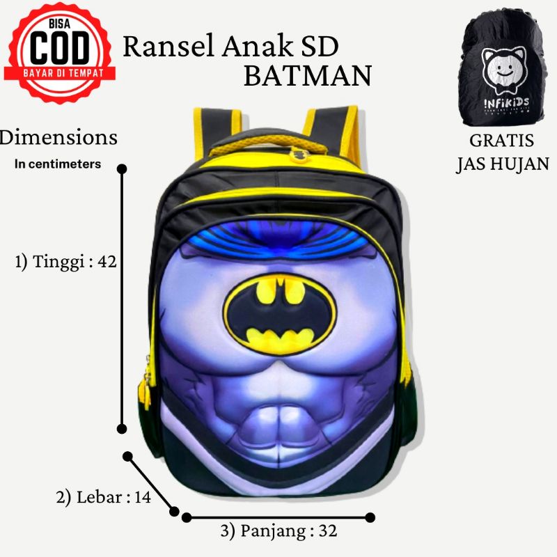 Tas Anak Tas Batman 6D timbul 16 inch Tas import