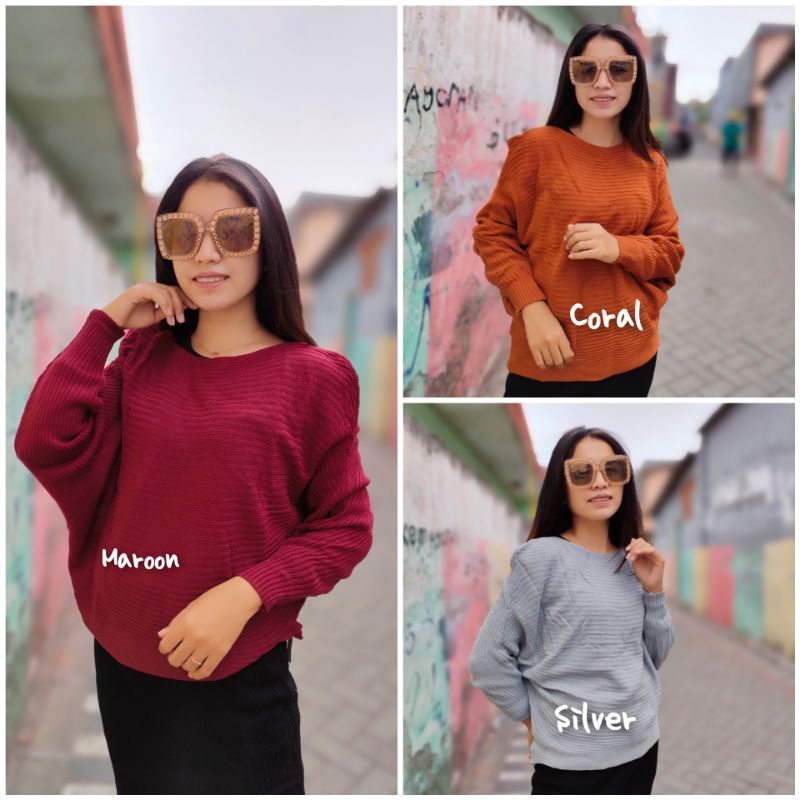 Lasperal Batwing Blouse Sweater Rajut fit to XL